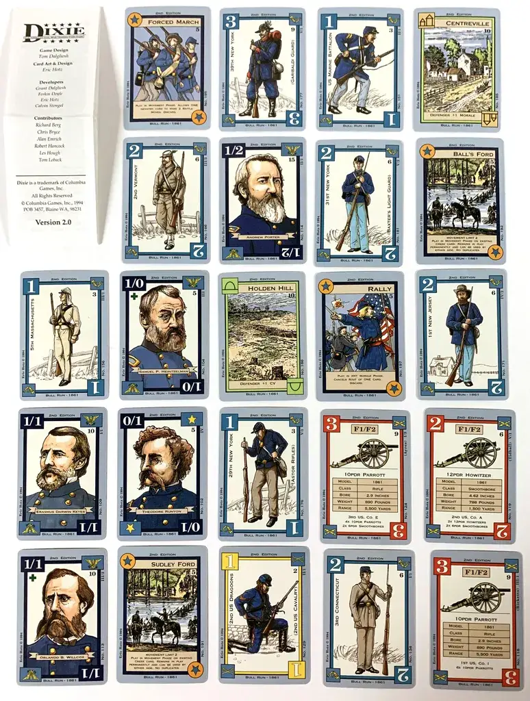 <p>Dixie is an exciting card and dice game for two players about the American Civil War. Each player commands a USA (North) or CSA (South) Army and seeks to win a battle from the American Civil War.</p> <p> This PDF set contains unified rules for all versions of Dixie. </p> image 3